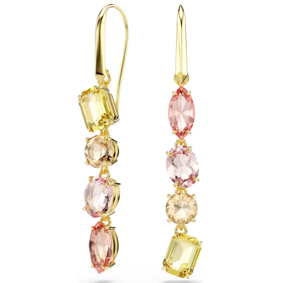 Aretes Swarovski Gema Colgante Verde Champán y Rosa