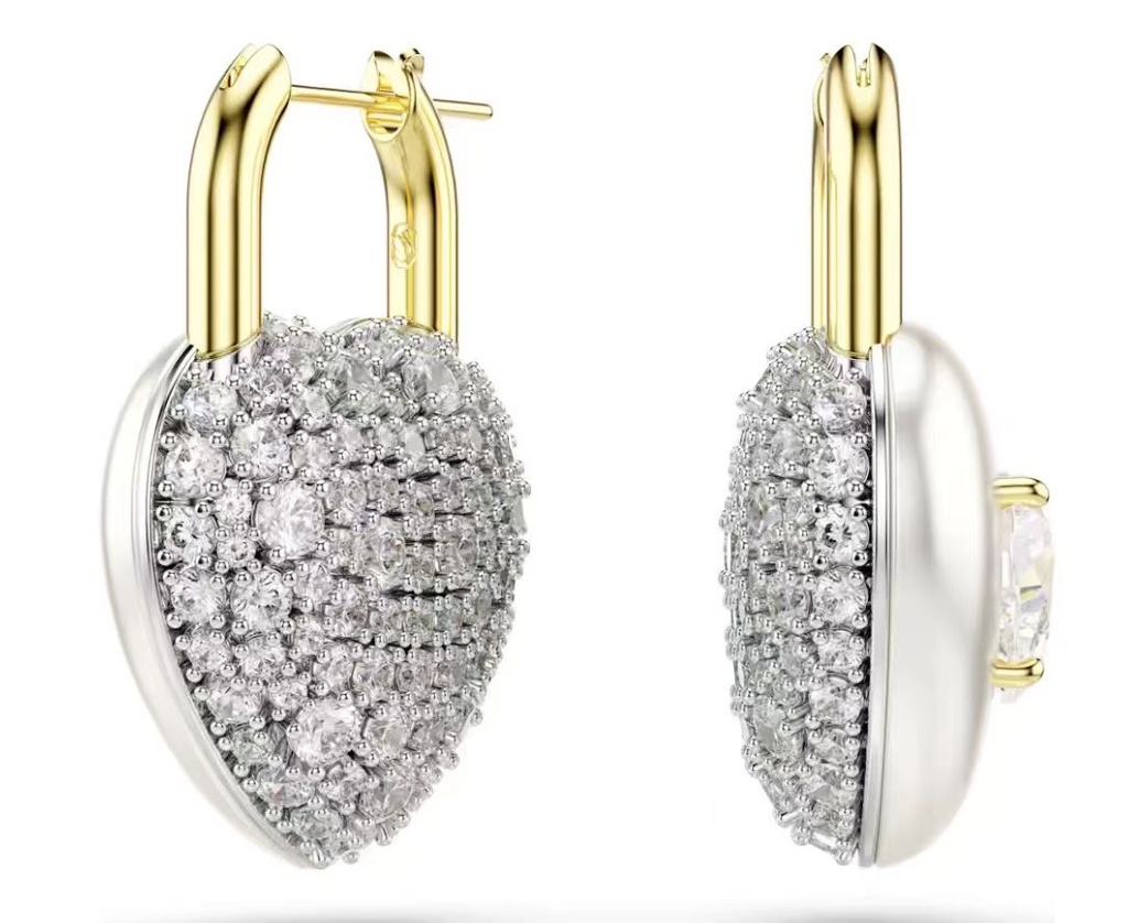 Aretes Swarovski Corazón Pavé Bicolor Dorado y Plateado