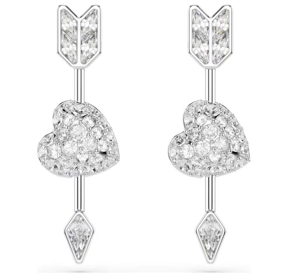 Aretes Swarovski Corazón y Flecha Plateado