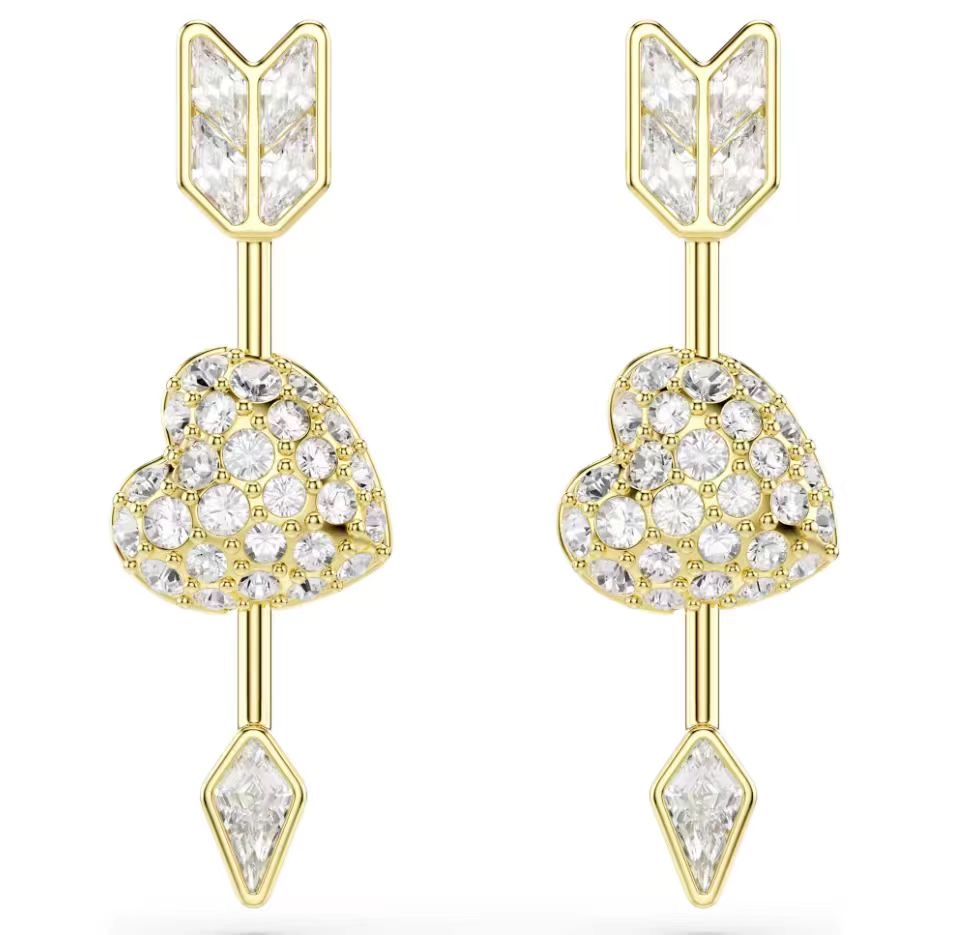 Aretes Swarovski Corazón y Flecha Dorado