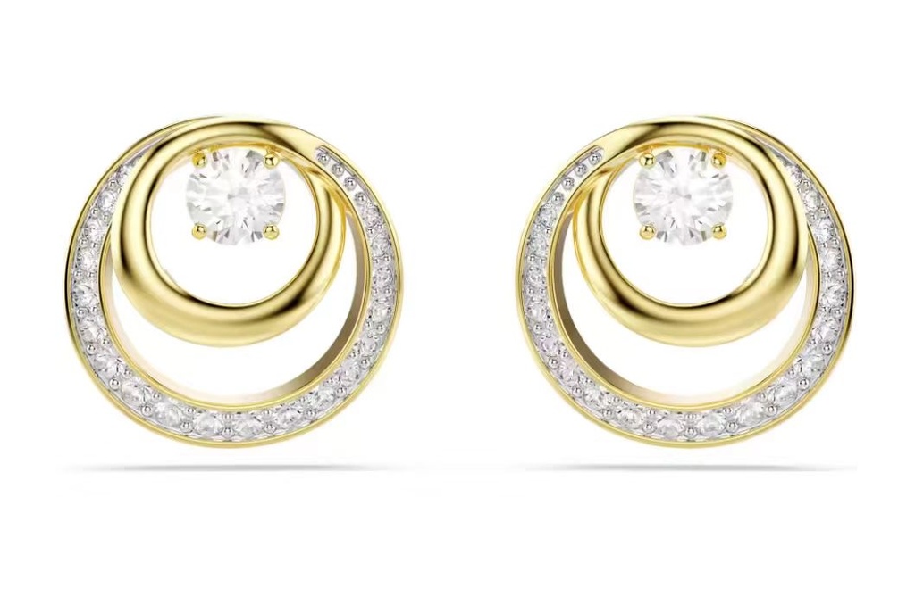 Aretes Swarovski Círculos Concéntricos Oro y Cristal