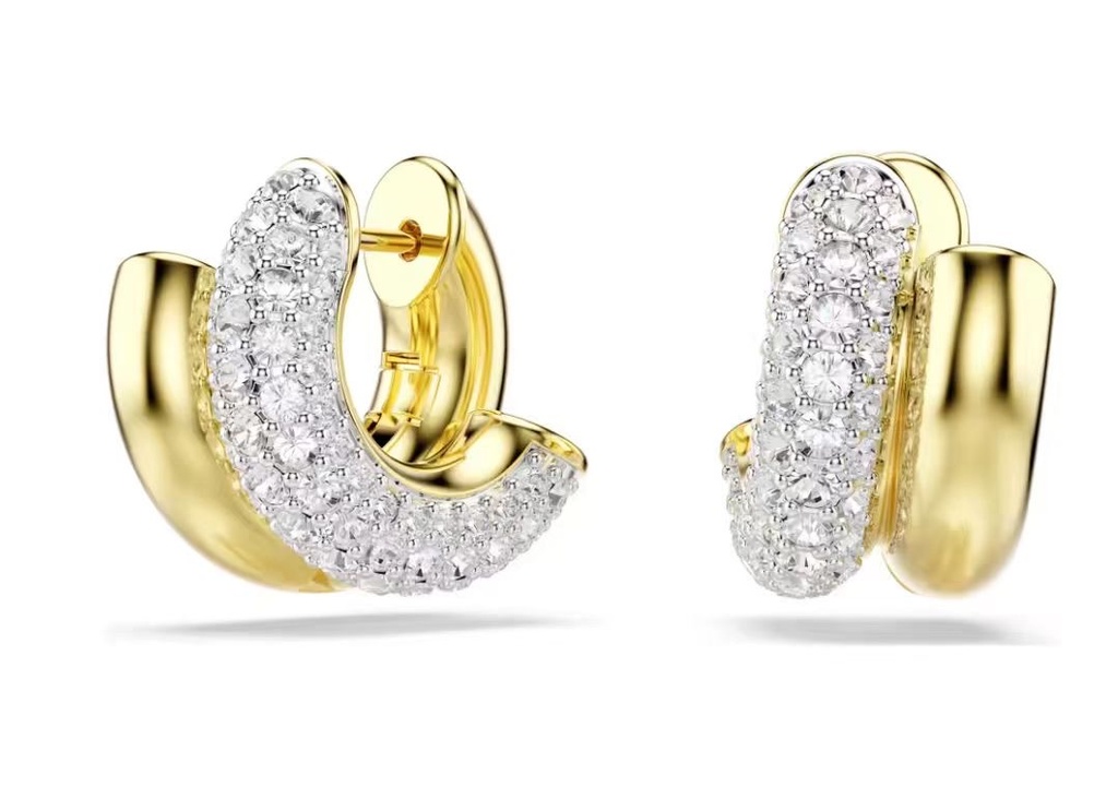 Aretes Swarovski Aro Abombado Pavé Dorado