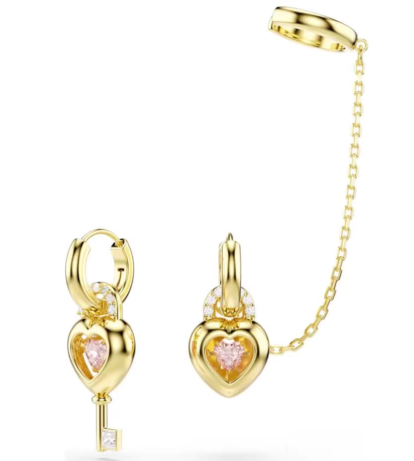 Aretes Swarovski Asimétricos Llave y Candado Corazón