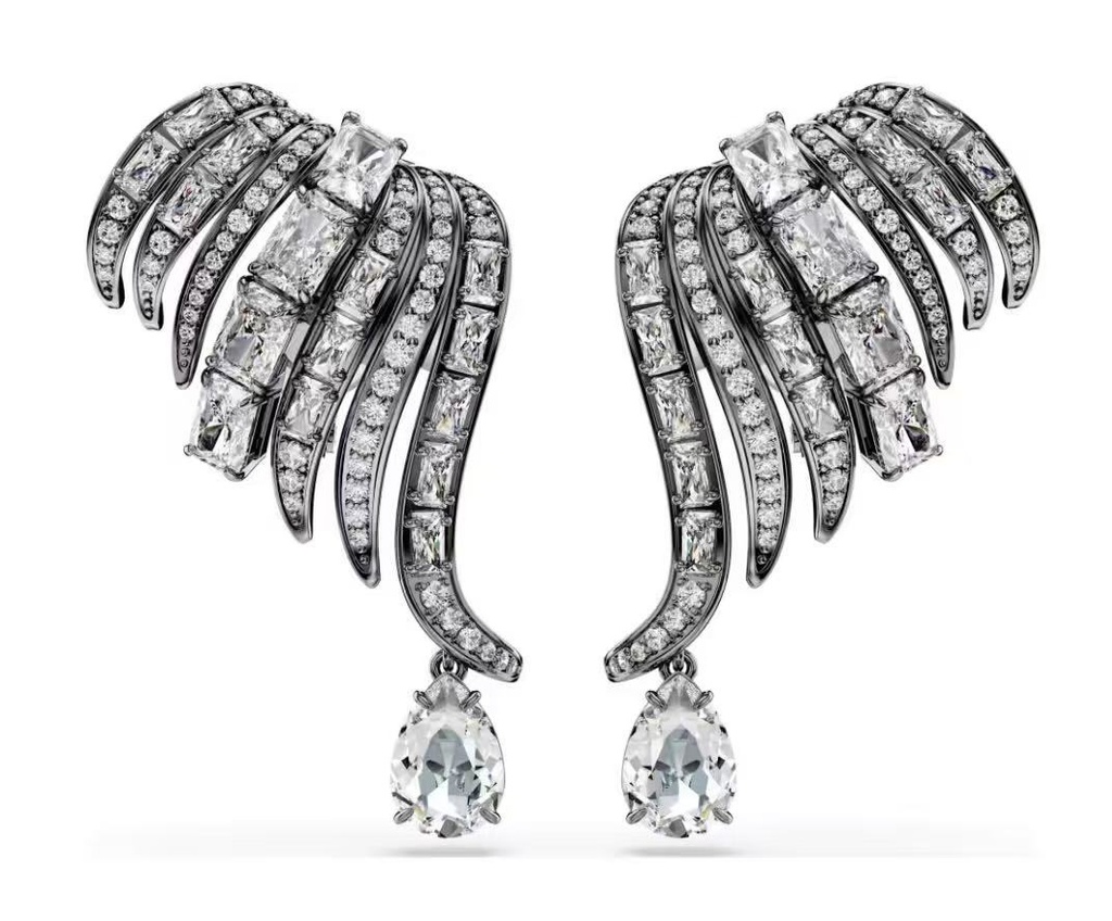 Aretes ala statement con dije de cristal pera