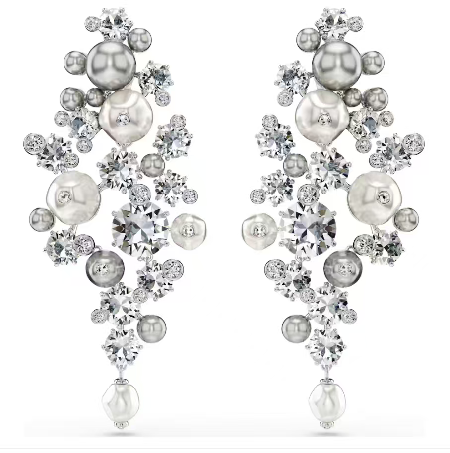 Aretes racimo perlas grises y cristales