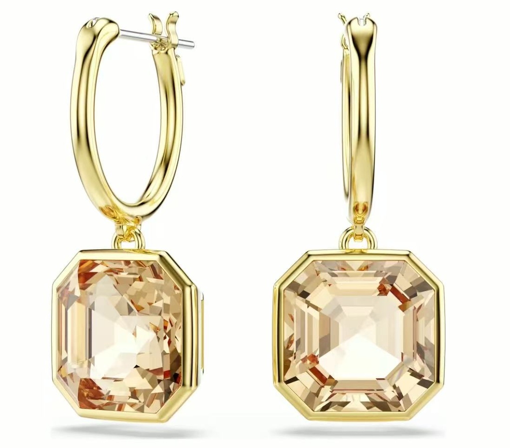 [E375] Aretes Millenia cristal champán en aro dorado