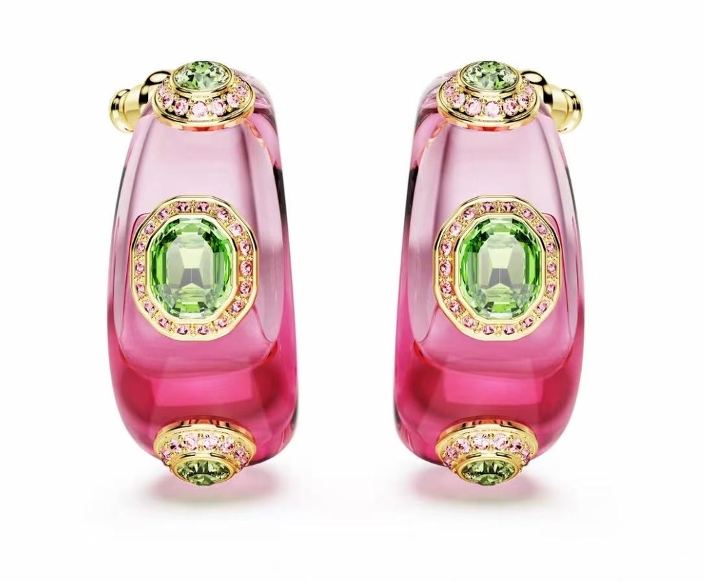[E379] Aretes Swarovski Millenia Aro Rosa Cristal Verde Octagonal
