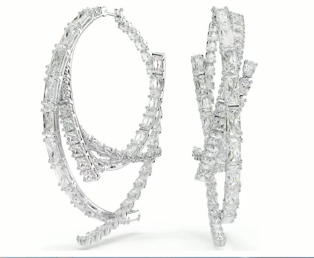 Aretes Swarovski Aro Cruzado Baguette Plateado