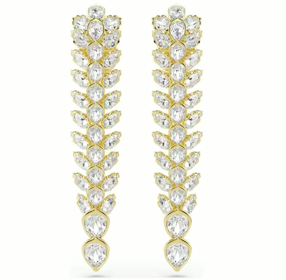 Aretes Swarovski Espiga Cristales Pera Dorado