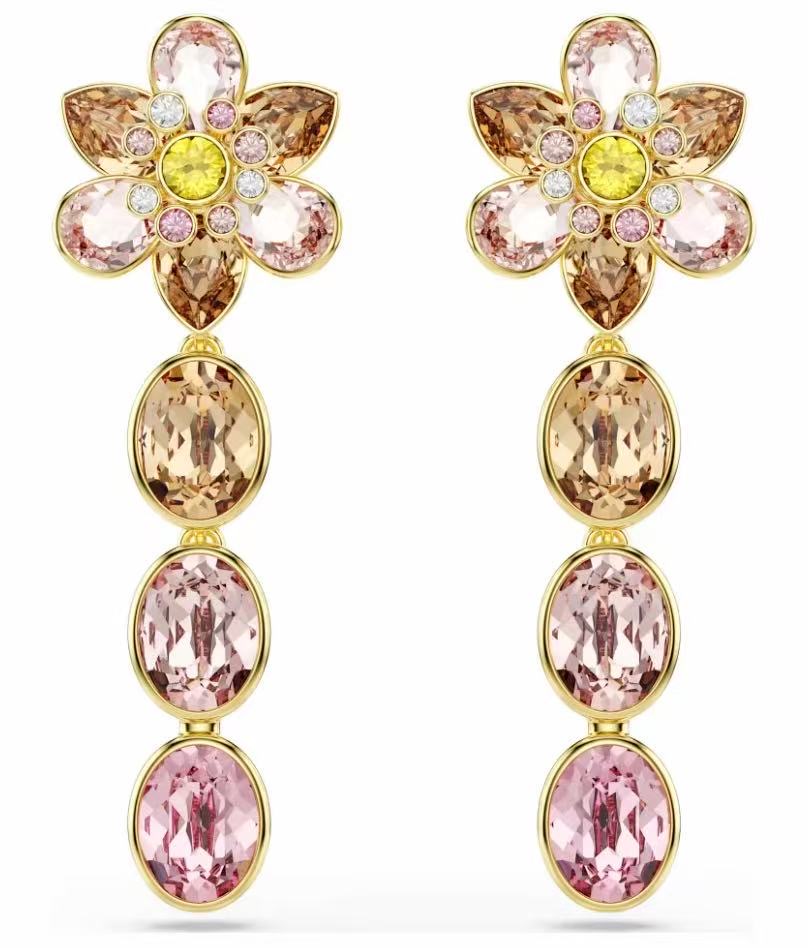 Aretes Swarovski Flor y Óvalos Degradados Dorado