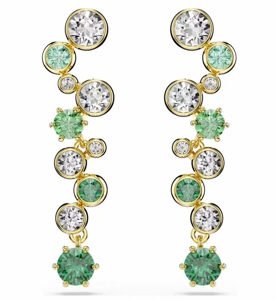 [E386] Aretes Swarovski Constella Cascada Verde Menta y Blanco