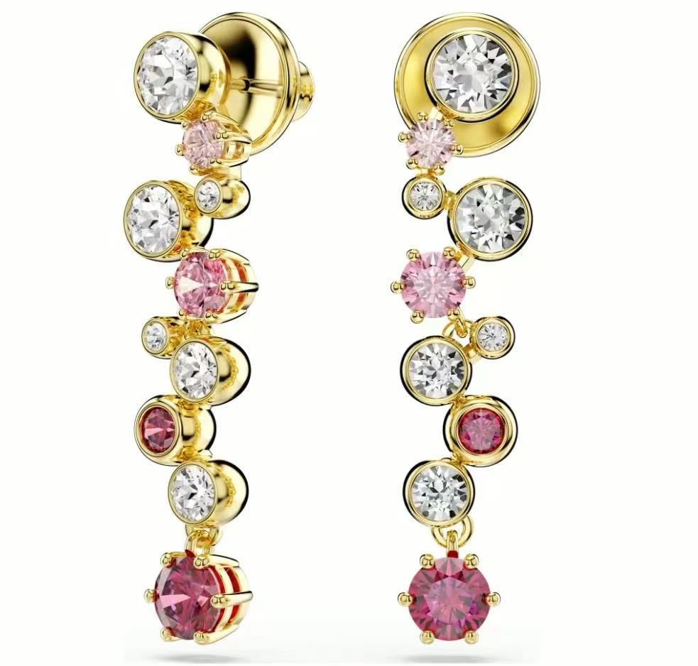 [E387] Aretes Swarovski Constella Cascada Rosa y Blanco