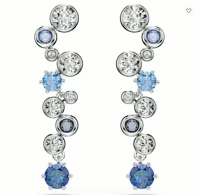 [E388] Aretes Swarovski Constella Cascada Azul y Blanco