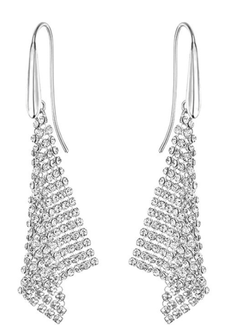 Aretes Swarovski malla cristal cascada plateada