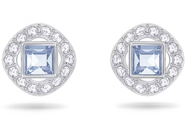 Aretes Swarovski Halo Cuadrado Cristal Azul