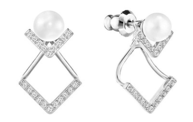 Aretes Perla y Rombo Pavé Platino