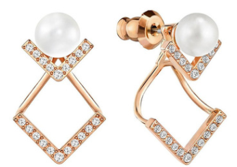 Aretes Perla y Rombo Pavé Oro Rosa