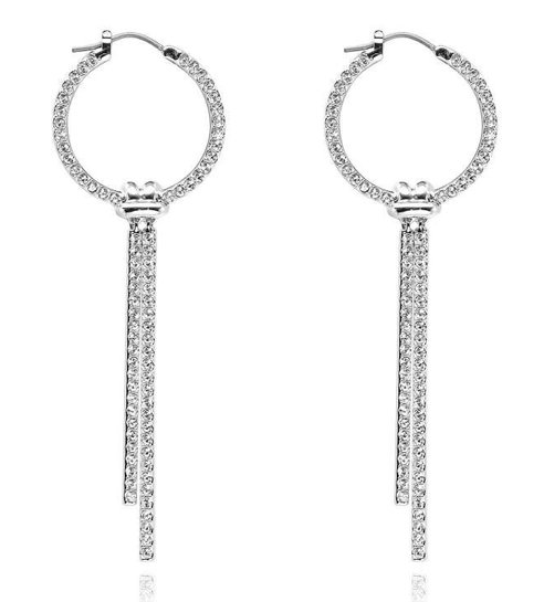 Aretes Swarovski Aro Flecos Pavé Platino