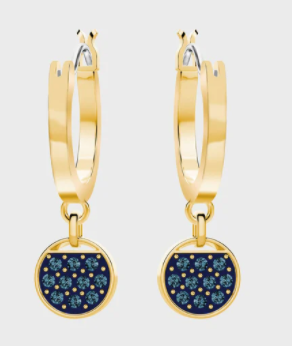 Aretes Swarovski Aro Dorado Disco Cristal Azul