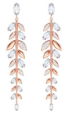 Aretes Swarovski Hojas Colgantes Oro Rosa