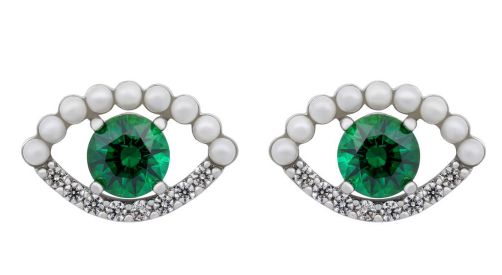 [E060] Aretes Swarovski Ojo Protector Perlas y Cristal Verde