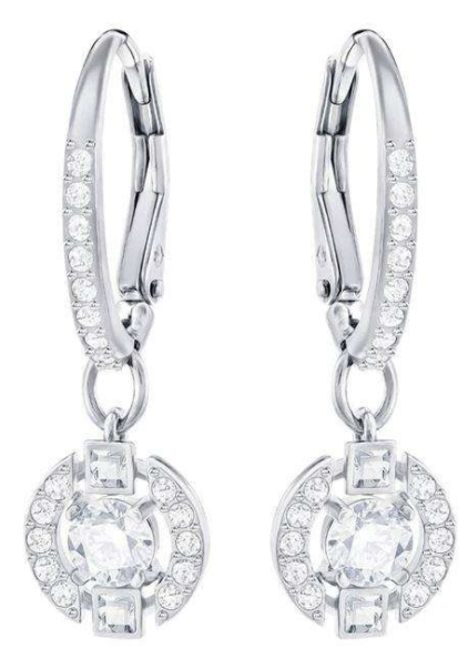 Aretes Swarovski Medallón Pavé Cuadros Platino