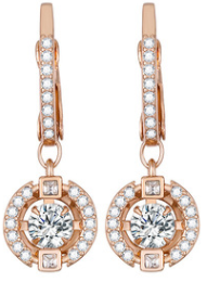 Aretes Swarovski Medallón Pavé Cuadros Oro Rosa