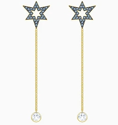 Aretes Swarovski Estrella Cadena Azul Dorado