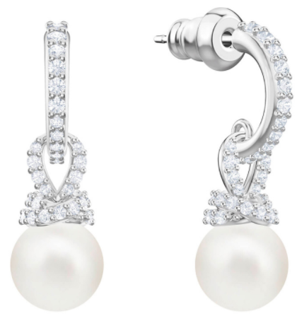 Aretes Perla con lazo pavé baño de rodio