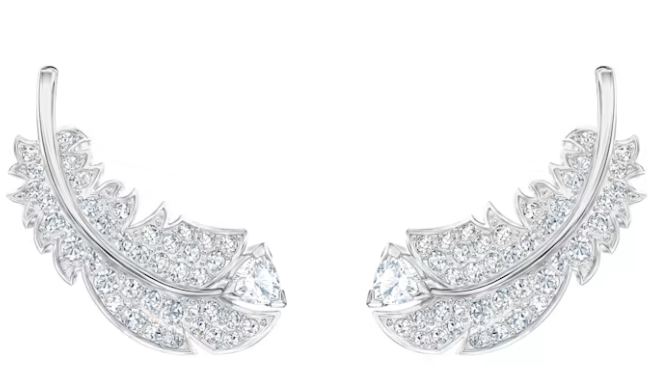 Aretes Pluma pavé baño de rodio