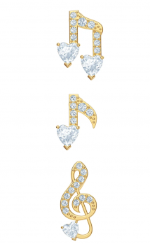 Aretes Nota musical corazón baño dorado