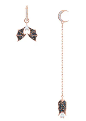 Aretes asimétricos Murciélago y Luna baño oro rosa