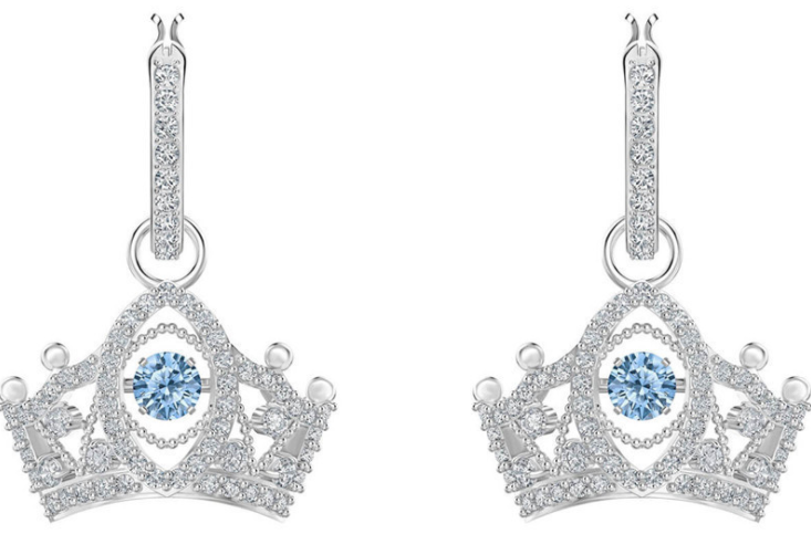 Aretes Corona cristal azul baño de rodio
