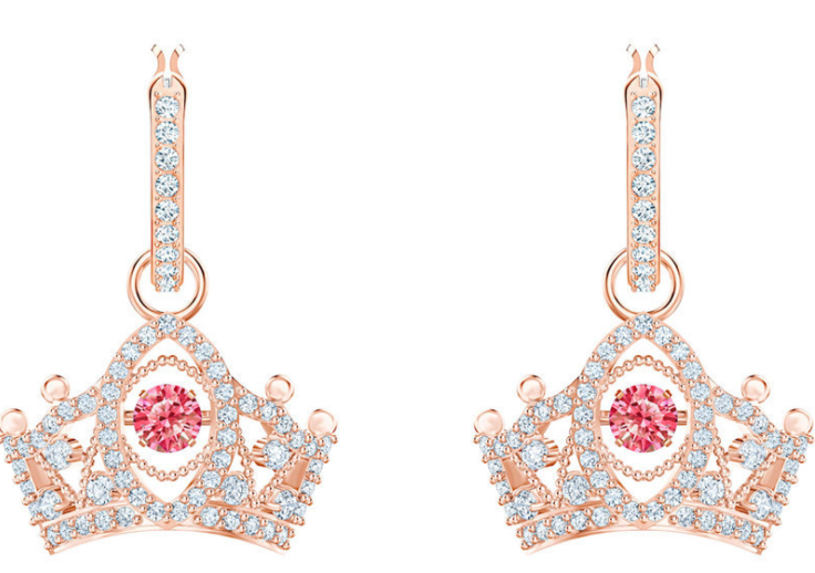 Aretes Corona cristal rosa baño oro rosa