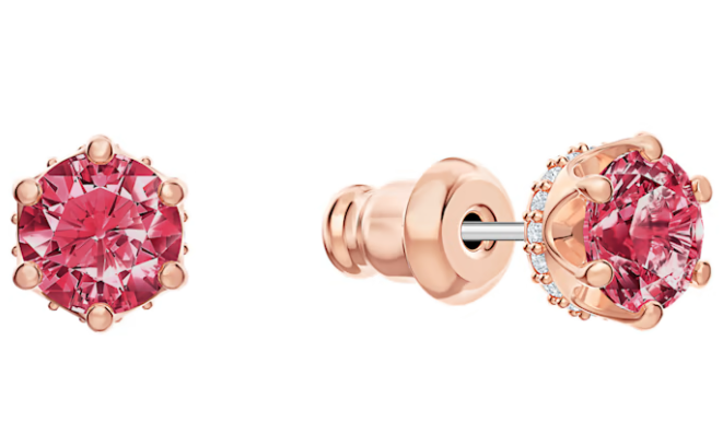 Aretes Corona solitario rosa baño oro rosa