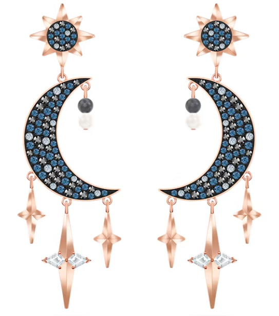 Aretes Estrella y Luna dijes baño oro rosa