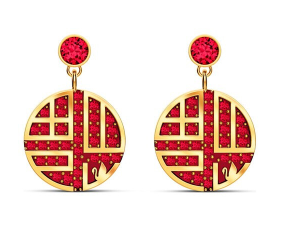 Aretes círculo enrejado rojo baño dorado