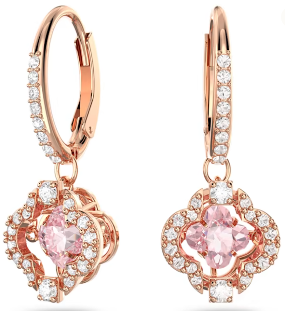 Aretes Swarovski Aro Trébol Cristal Rosa Oro Rosa