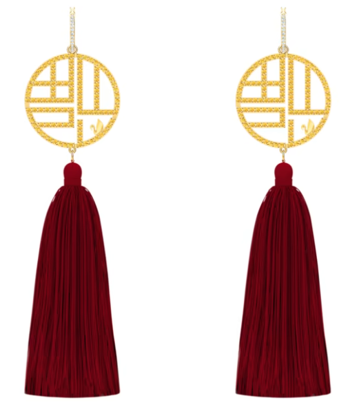 Aretes Swarovski Medallón Dorado Borla Vino