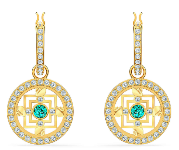 Aretes Swarovski Medallón Geométrico Cristal Turquesa
