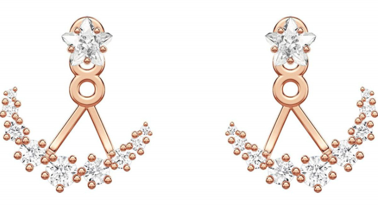 Aretes Swarovski Estrella y Cristales Colgantes Oro Rosa