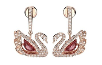Aretes Swarovski Cisne Cristal Rojo Oro Rosa