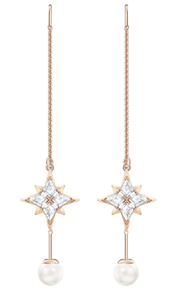 Aretes Swarovski Estrella Cristal y Perla Oro Rosa