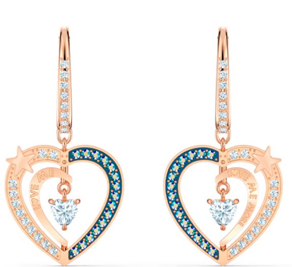 Aretes Swarovski Corazón Love Me Turquesa Oro Rosa