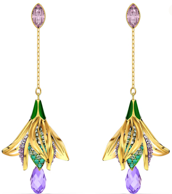 Aretes Swarovski Magnolia Dorada Gota Lila