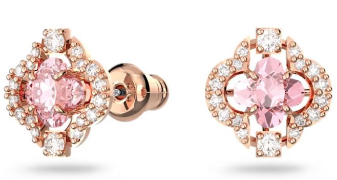 Aretes Swarovski Trébol Cuatro Hojas Cristal Rosa