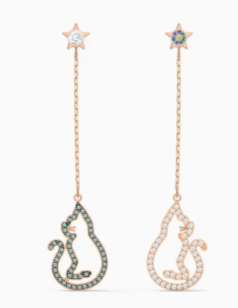 Aretes Swarovski Gato Silueta Cristal Verde
