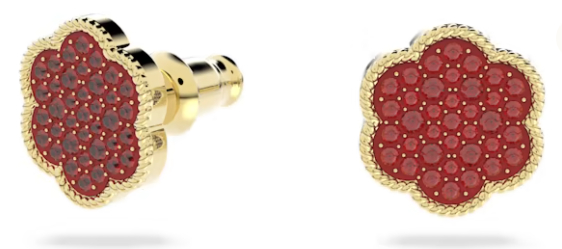 Aretes Swarovski Flor Pavé Rojo Dorado