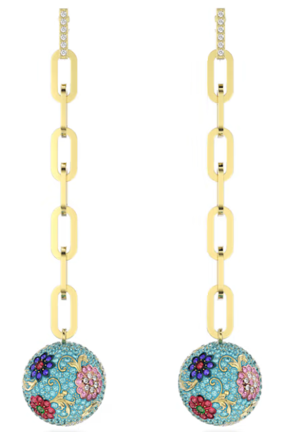 Aretes Swarovski Bola Floral Turquesa Dorado
