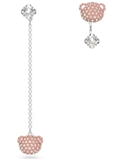 Aretes Swarovski Osito Pavé Rosa y Cristal Blanco